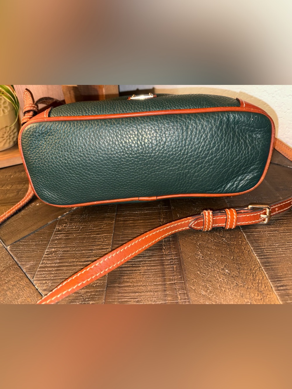 Dooney & Bourke Pebble Grain Leather Crossbody | Forest Green & British Tan - Picture 4 of 8